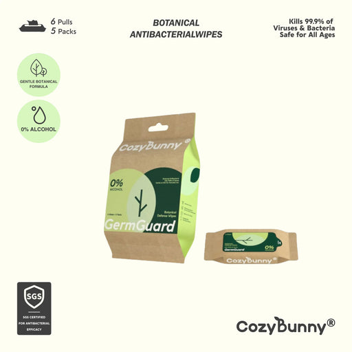 Cozy Bunny Botanical Defense Cleansing Wipes To-Go 6 Sheets x 5 Packs Cozy Bunny