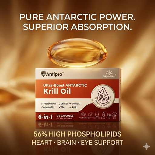 Antipro Ultra-Boost Antarctic Krill Oil 6-in-1 (30 Capsules) - 56% Phospholipids & Astaxanthin Antipro