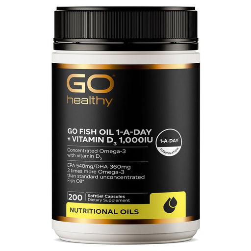 GO Healthy Fish Oil 1-A-Day + Vitamin D3 1,000IU 200 Capsules Go Healthy