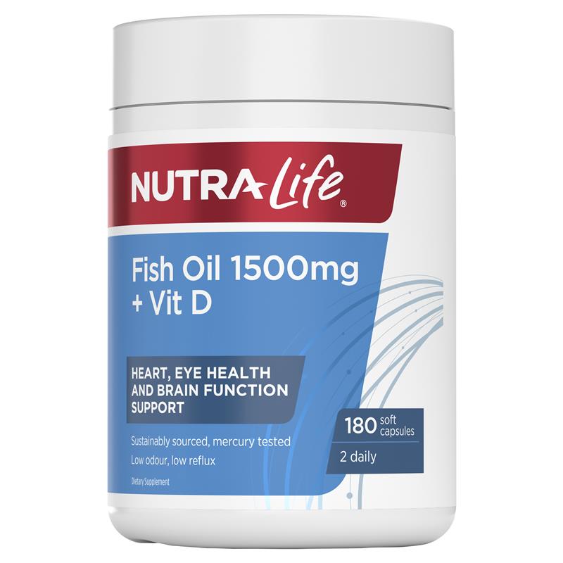 NutraLife Fish Oil 1,500mg + Vitamin D 180 Capsules NutraLife