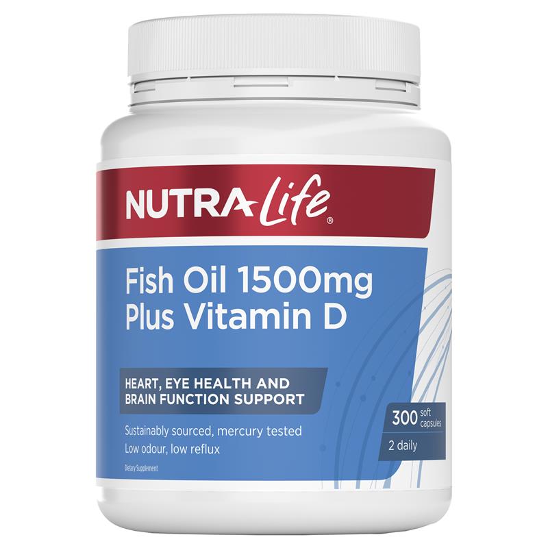 NutraLife Fish Oil 1,500mg + Vitamin D 300 Capsules NutraLife