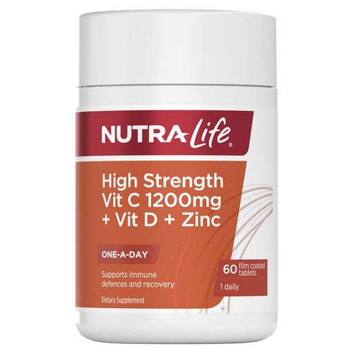 NutraLife High Strength Vit C 1,200mg + Vit D + Zinc 60 Tablets NutraLife
