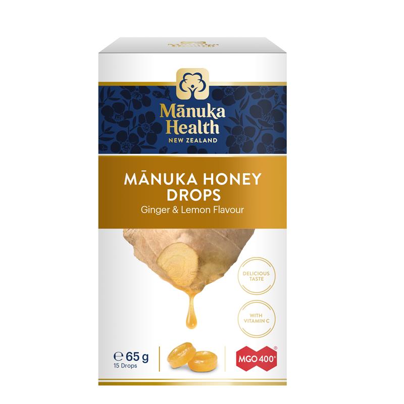 Manuka Health Manuka Honey Lozenge Drops Ginger & Lemon 15 Pack 65g vitalityhub