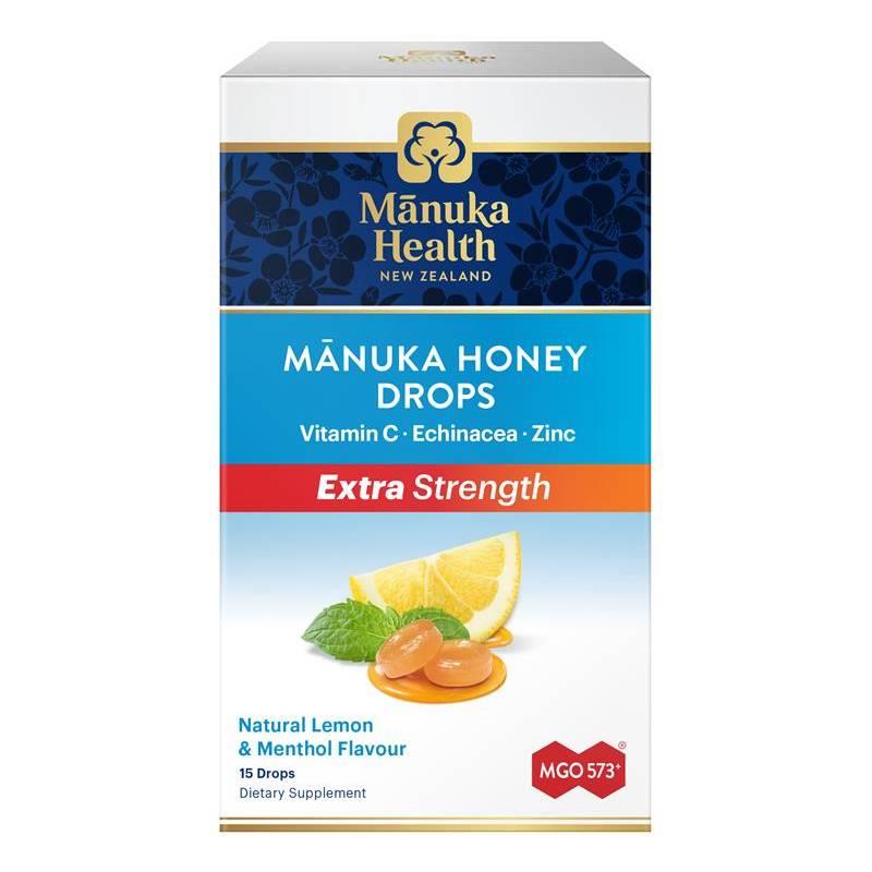 Manuka Health Manuka Honey Lozenge Drops Extra Strength Eucalyptus & Peppermint 15 Pack 65g Manuka Health