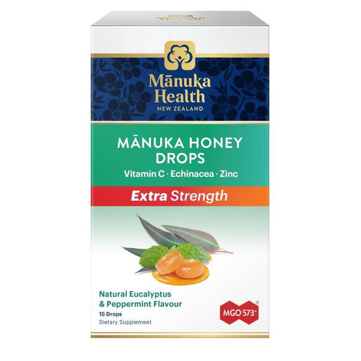 Manuka Health Manuka Honey Lozenge Drops Extra Strength Eucalyptus & Peppermint 15 Pack 65g Manuka Health