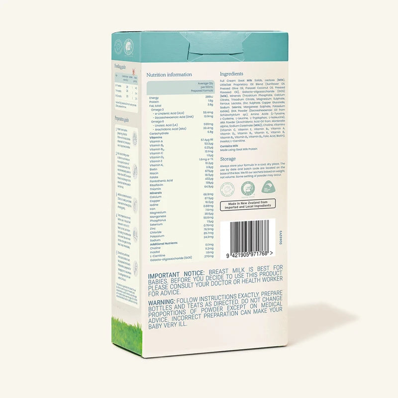 LittleOak Natural Goat Milk Follow-On Formula Stage 2 Sachets 6x30g LittleOak
